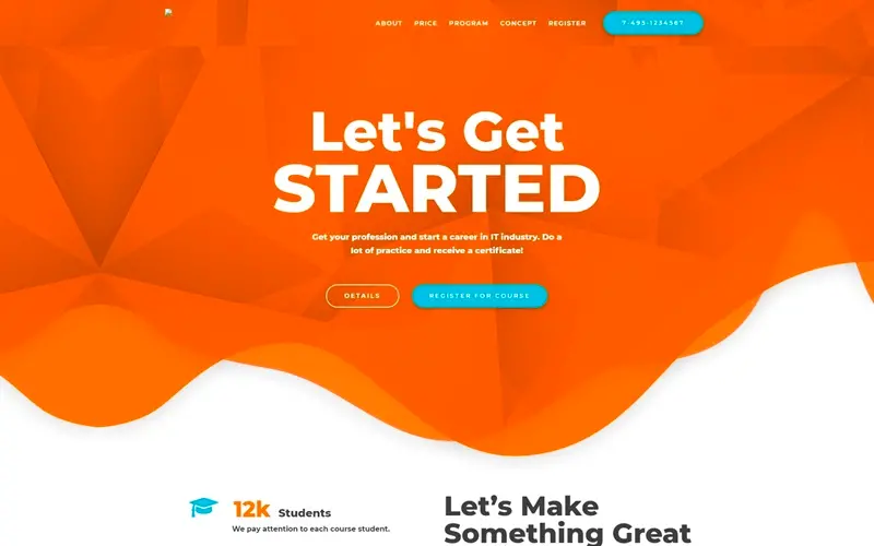 Education courses one page WordPress Elementor theme for teachers landing page
