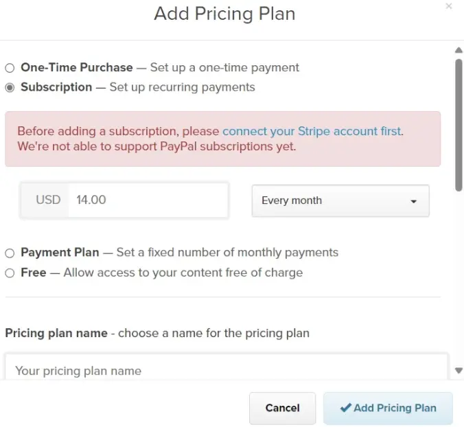 Add Pricing Plan Payhip online course add pricing plan